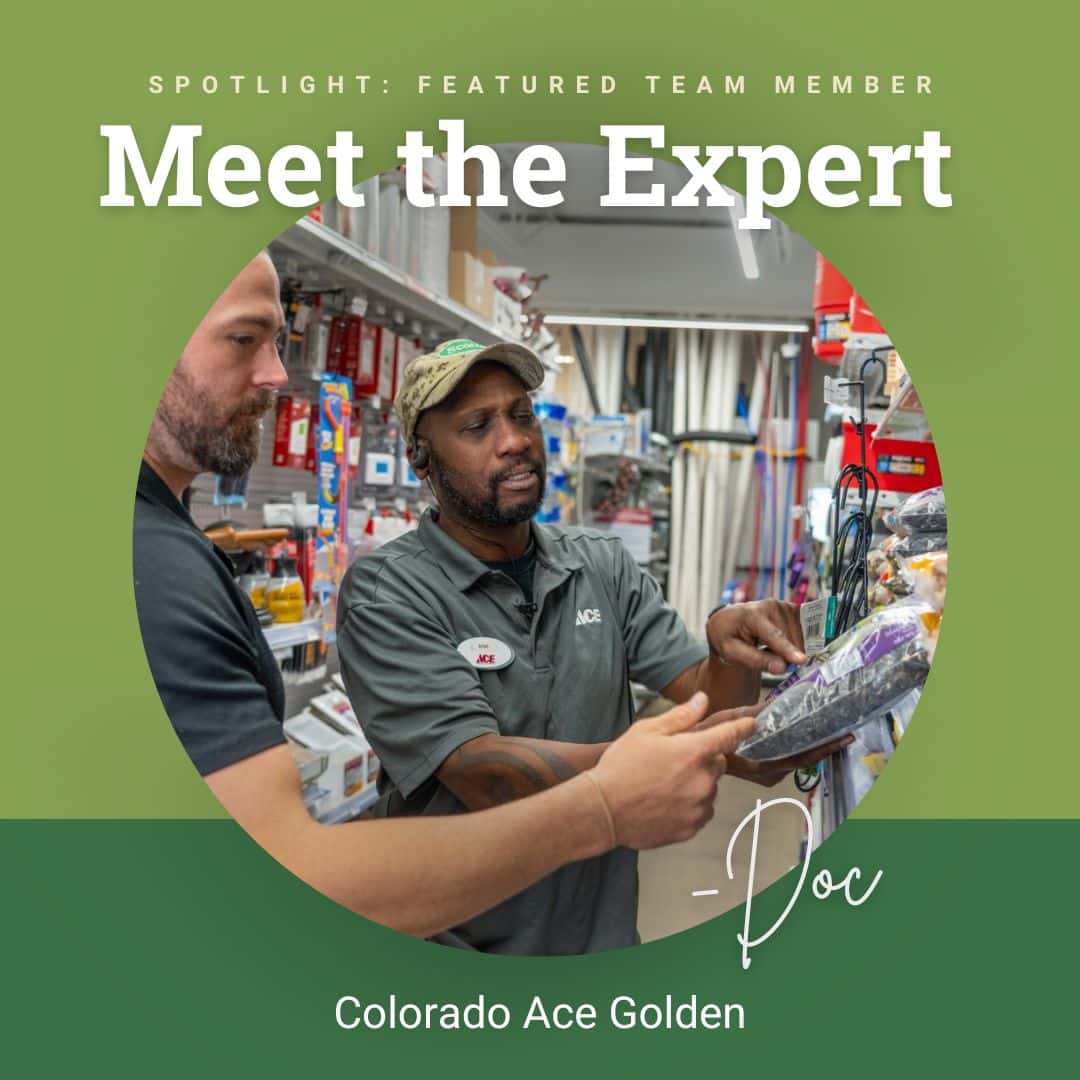 Ace Hardware expert Doc explains a product to a customer in the electrical supplies aisle at Colorado Ace Golden.