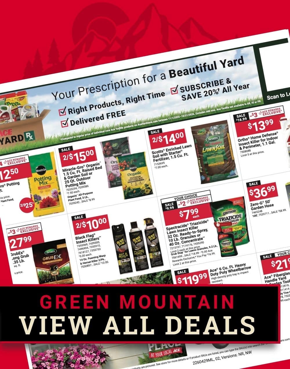 Red Hot Buys flyer featuring power tools, batteries, and outdoor equipment at Colorado Ace Green Mountain