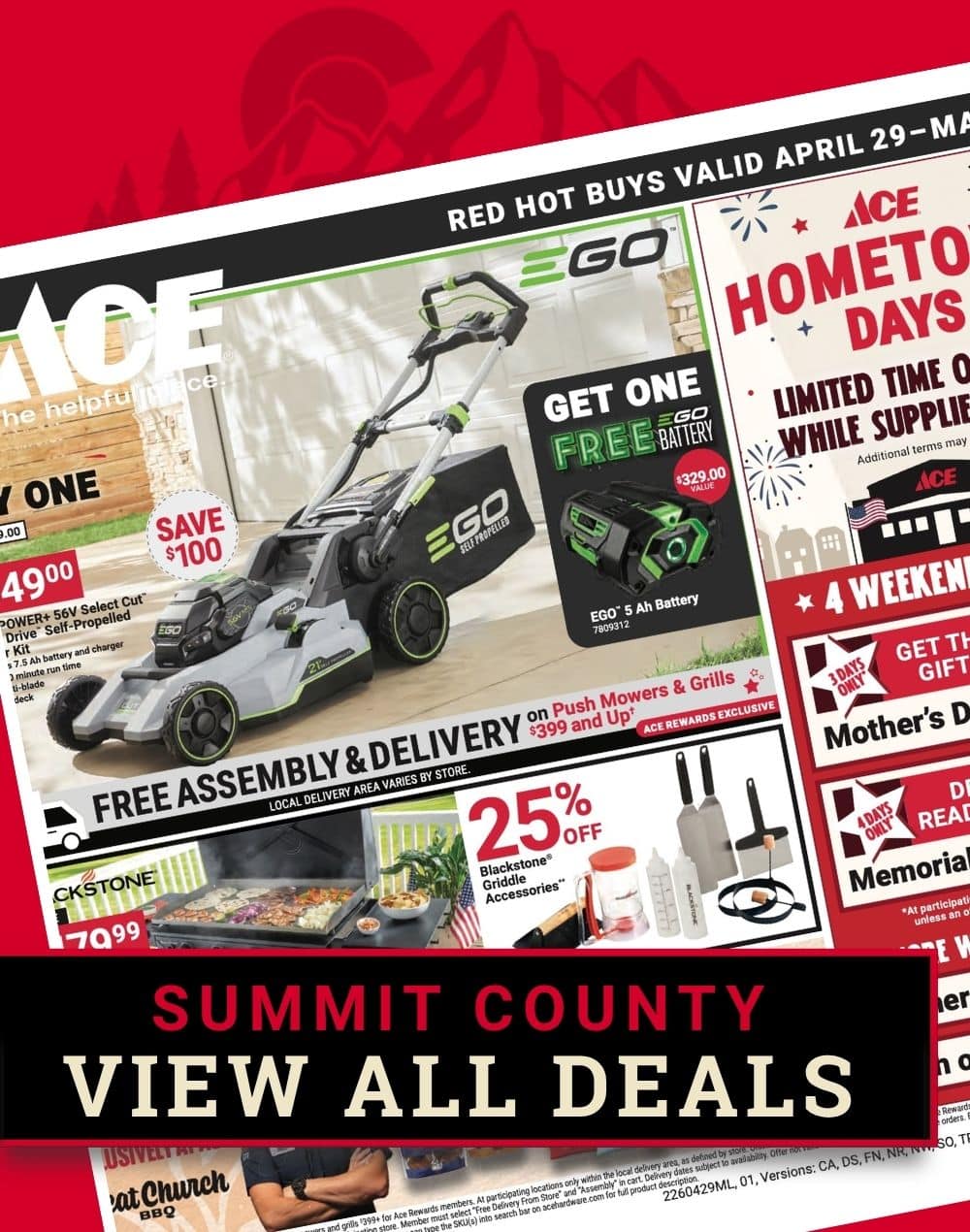 Red Hot Buys flyer featuring wild bird seed, garden products, and seasonal essentials at Colorado Ace Summit County