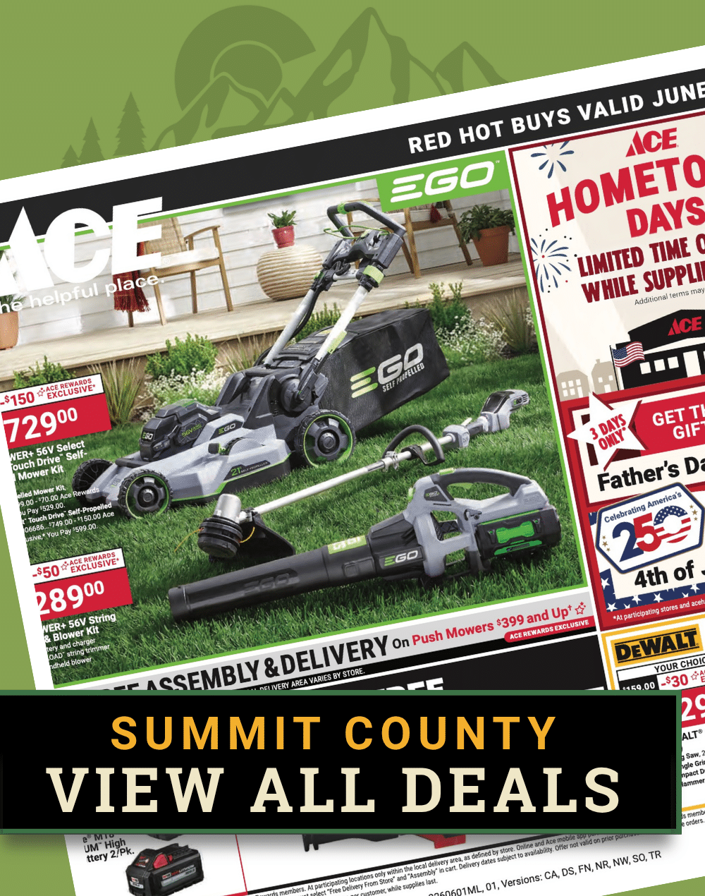 Red Hot Buys flyer featuring wild bird seed, garden products, and seasonal essentials at Colorado Ace Summit County