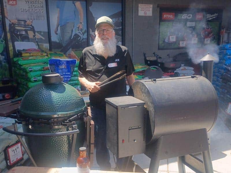 Grilling demo outside of Colorado Ace Golden