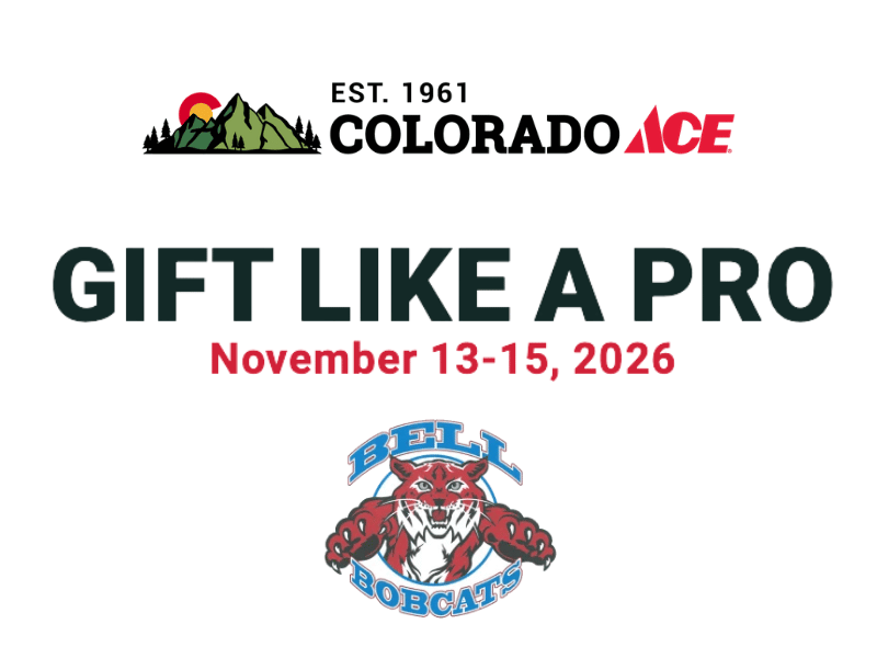 Colorado Ace Gift Like a Pro event, November 13–15, 2026, featuring the Bell Bobcats school mascot.